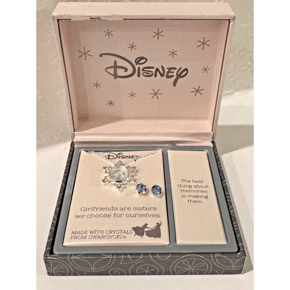 Disney Star Snowflake Swarovski Crystal‎ Pendant Necklace & Earring Set Blue